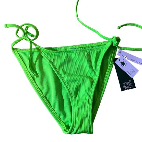 Wild Fable Women's Green Ribbed Side-Tie Cheeky Bikini Top - Size XXS - NWT - Picture 1 of 6
